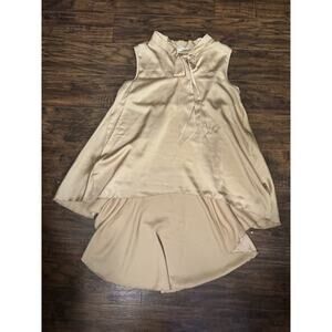 Kim & Cami Sleeveless High Low Satin Beige Blouse Medium